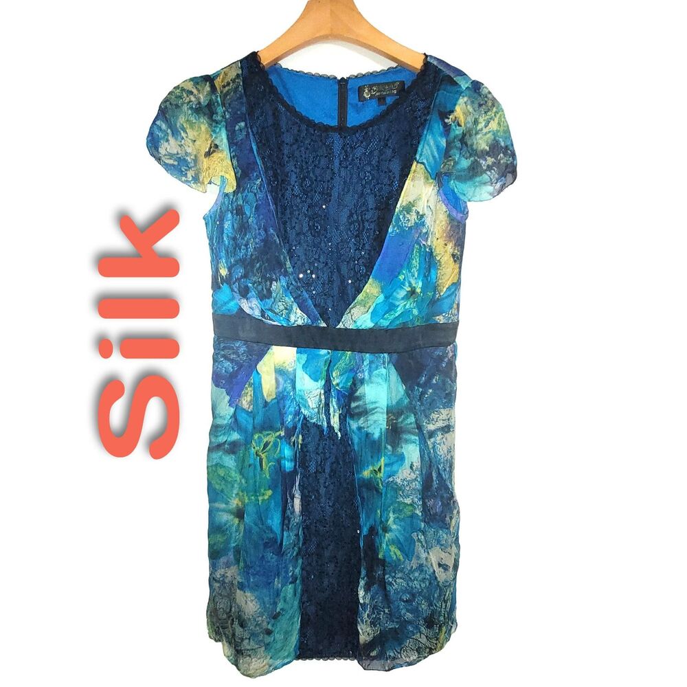 Women's Size S Silk Short Sleeve Dress SAJ857